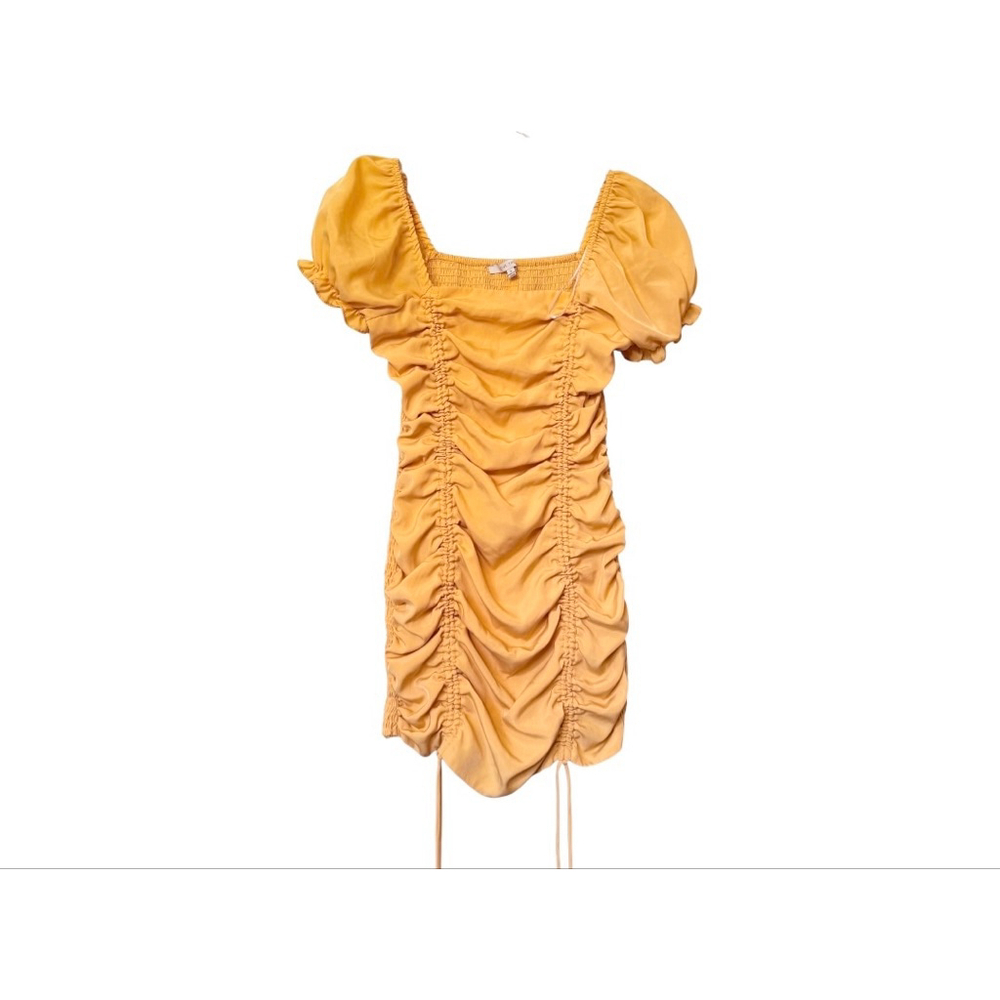 Love Tree Yellow Ruched Drawstring Bodycon Mini Dress Size S - Picture 3 of 8
